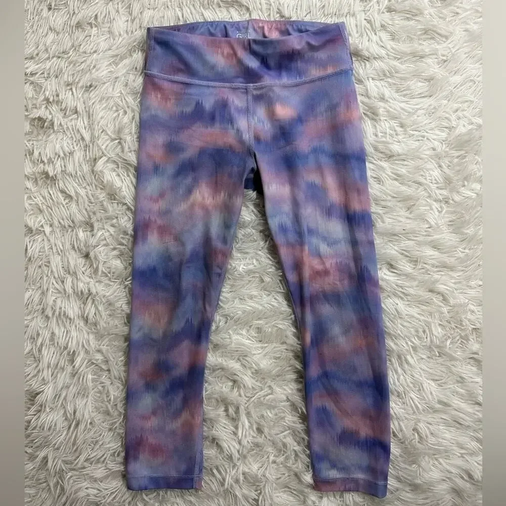 Athleta Girl Printed Chit Chat Capri Size Medium Purple Pink / Sunset